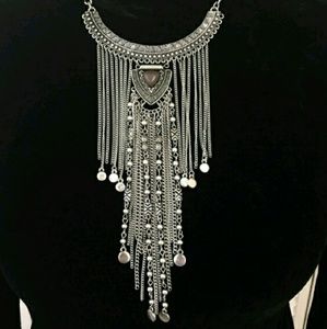 💋Eclectic BOHO Silver fringe necklace