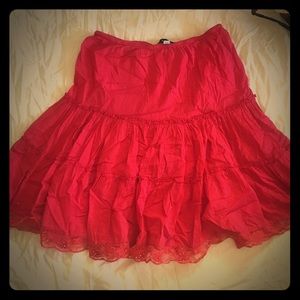 Red peasant skirt with lace, bead & sequin detail