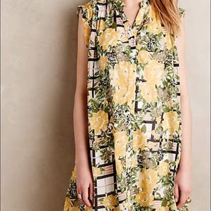 ANTHROPOLOGIE porridge yellow print swing dress