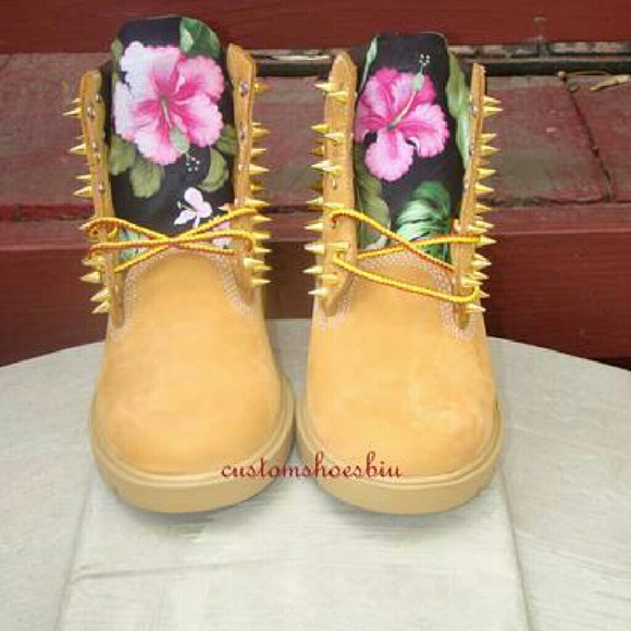 Custom Spiked Timberland Black Tropical Hawaii Pri
