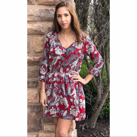 Red Paisley Print Dress - Picture 3 of 3