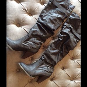 Price reduced! Aldo knee high gray buckle boots