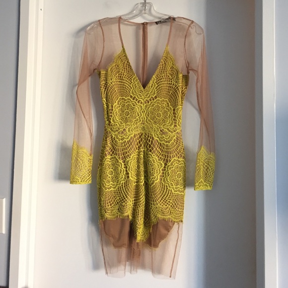For Love and Lemons sheer/neon yellow lace dress