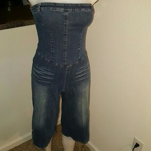 Blue jean zip up romper