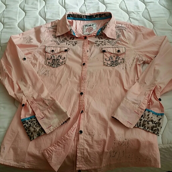 Roar designer pink fitted dress shirt