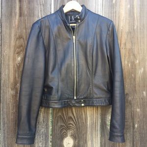 INC Black Leather Jacket. Motorcycle Cut.