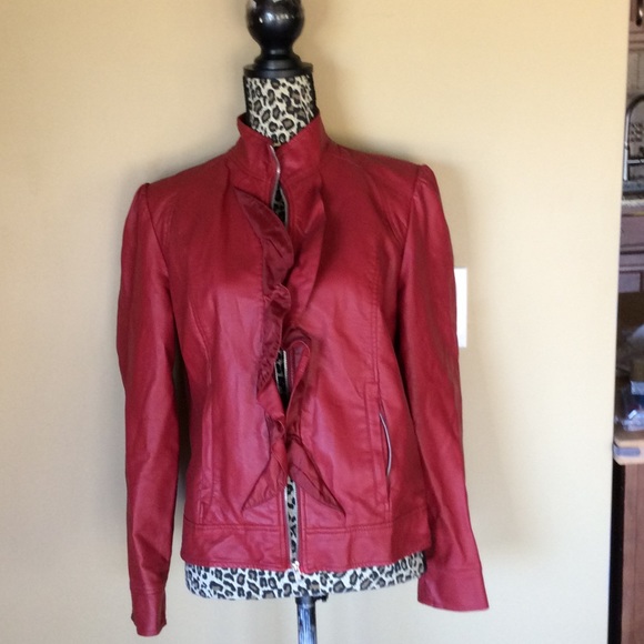New Directions Moto/Biker Faux Leather Wine Jacket