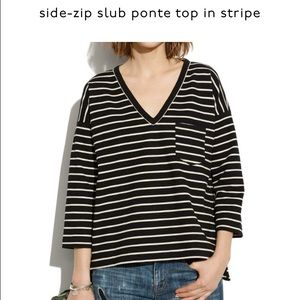 MADEWELL side-zip slub ponte top in stripe AZ s