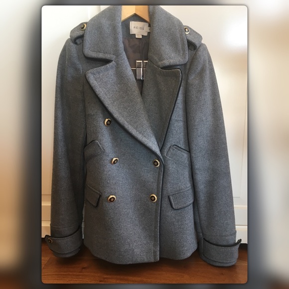 Reiss women's grey wool pea coat