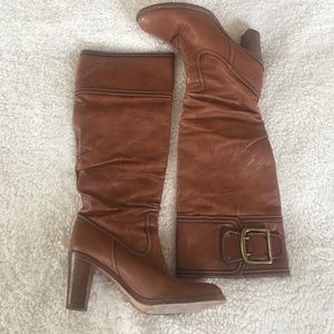 Cognac leather Coach boots
