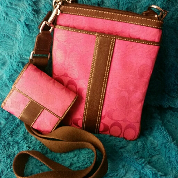 COACH Cranberry Canvas Crossbody with Wallet