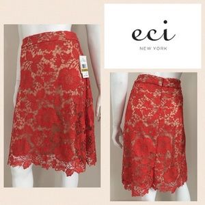 Orange Floral Lace Skirt Size 14