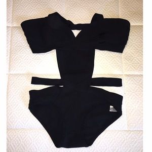 Black One Piece Bandage Swimsuit
