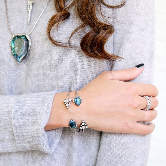 Jewelry | Open cuff silver blue bangle bracelet - Picture 2 of 3