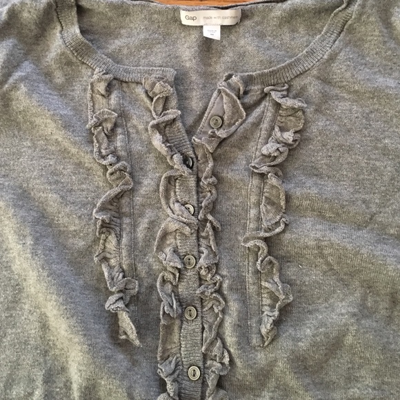 Gray Button Down Sweater by Gap, Ruffle Details - Picture 3 of 4