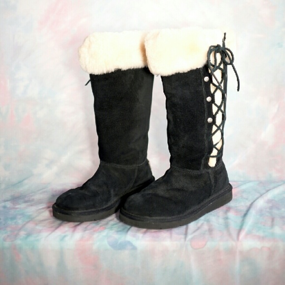 Ugg Suede Lace Sheepskin 5163 tall Black Boots