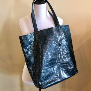 Dark Turquoise Crocodile tote