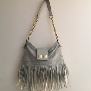 Trendy grey and gold fringe purse