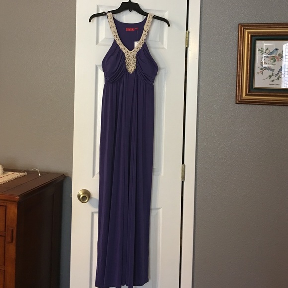Elle floor long dress in purple NWT