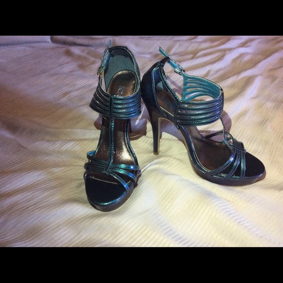 Strappy high heels, blue shimmer Icora