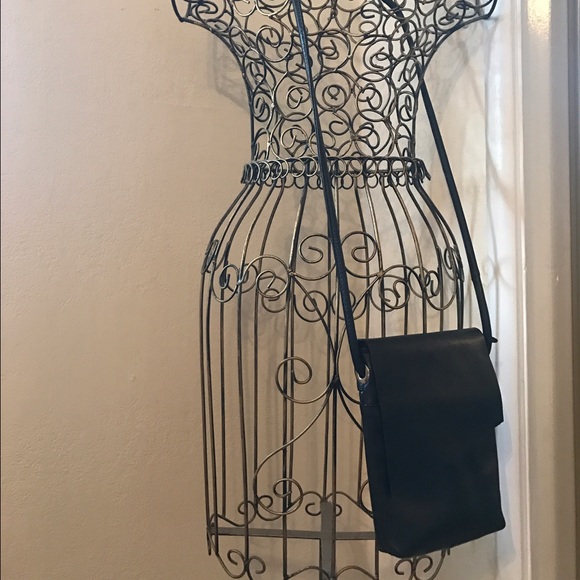 Genuine leather black cross body bag