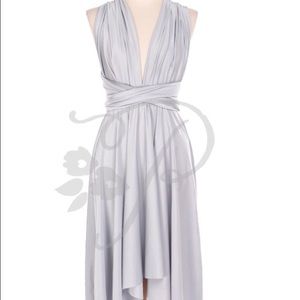 Multi-way tea length bridesmaid dress (silver).