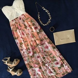 Strapless Lace/Floral Maxi Dress
