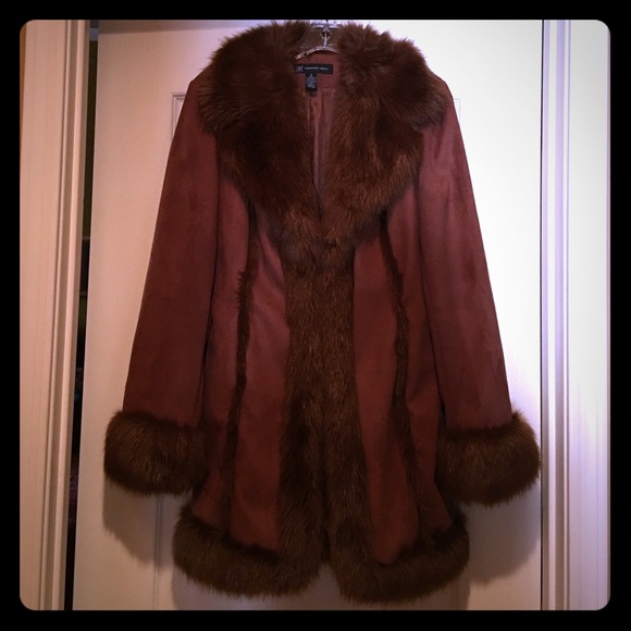 INC International Concepts Faux-Suede FurTrim Coat