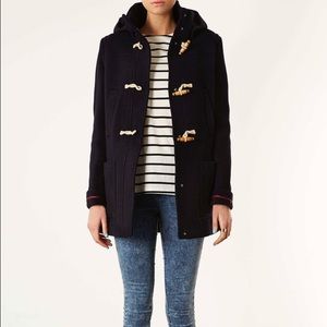 Topshop Navy Wool Hooded Duffle Coat