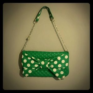 Betsey Johnson green and white polka dot purse