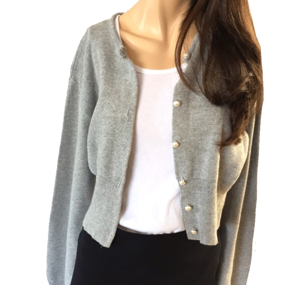 Pearly gray cropped cotton cardigan