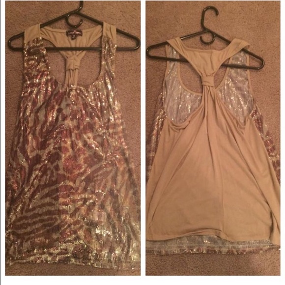 Gold Sequined Leopard Print Tank