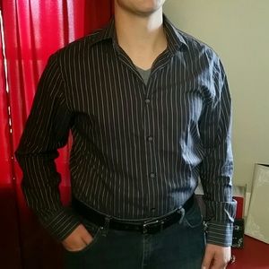 Express Men's Gray/tan Pin Striped Shirt