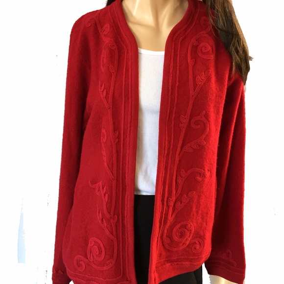 Boiled Wool Embellished Open Front Jacket Cardigan - image 1