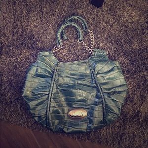 House of Deréon By Beyoncé Teal Croc Logo Satchel