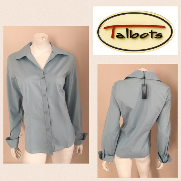 New Talbots Blue Wrinkle Resistant Blouse Size 12