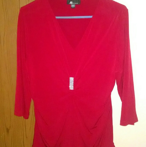 Red v neck diamond embellished blouse