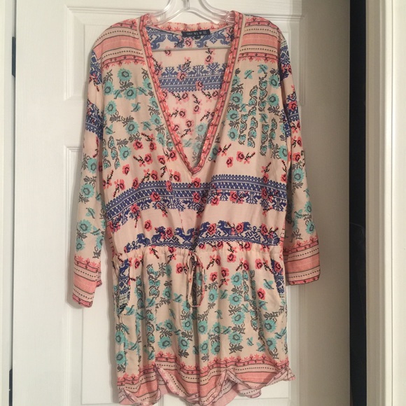 NLW roses floral print long sleeve romper blush M