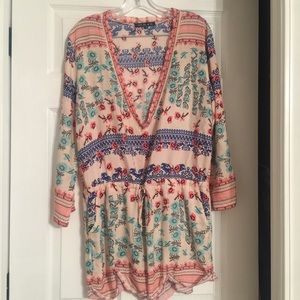 NLW roses floral print long sleeve romper blush M