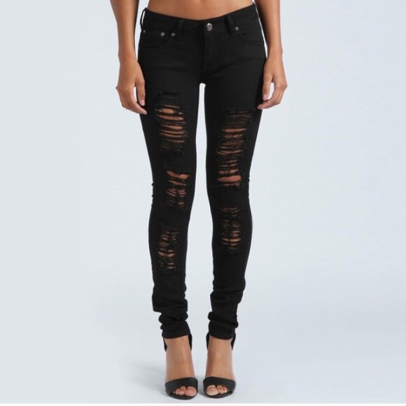 Black Distressed Skinny Jeans