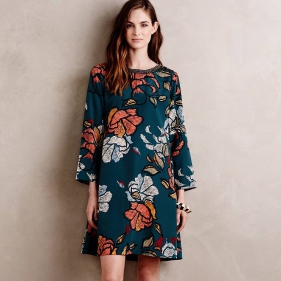 Anthropologie Sketched Peonies Dress