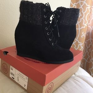 Black Wedge Booties