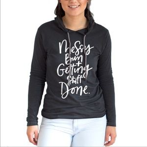 Messy Bun Long Sleeve Hooded Tee