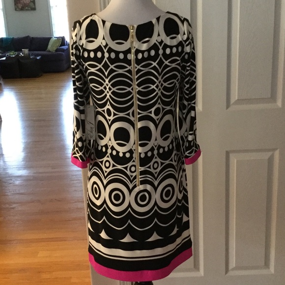 đź’‹ELIZA J PATTERNED DRESS TRIMMED IN PINKđź’‹ NWT - Picture 2 of 4