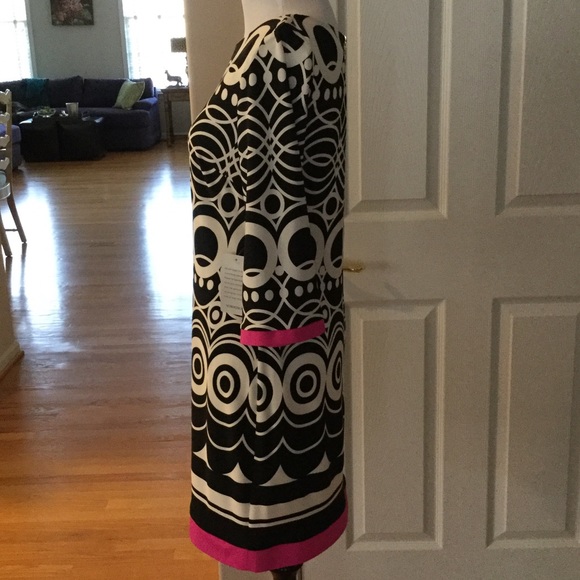 đź’‹ELIZA J PATTERNED DRESS TRIMMED IN PINKđź’‹ NWT - Picture 3 of 4