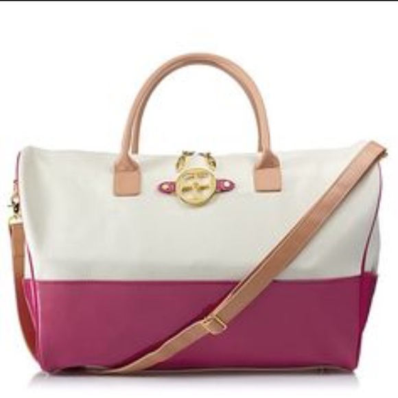 IMAN Canvas Beige & Pink Tote w/ Gold Logo