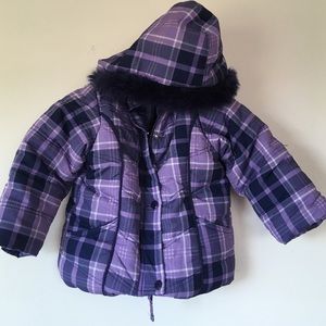 Little girl purple plaid snow coat