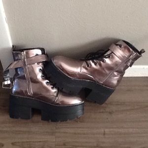 Silver/pewter 2" platform boots size 10