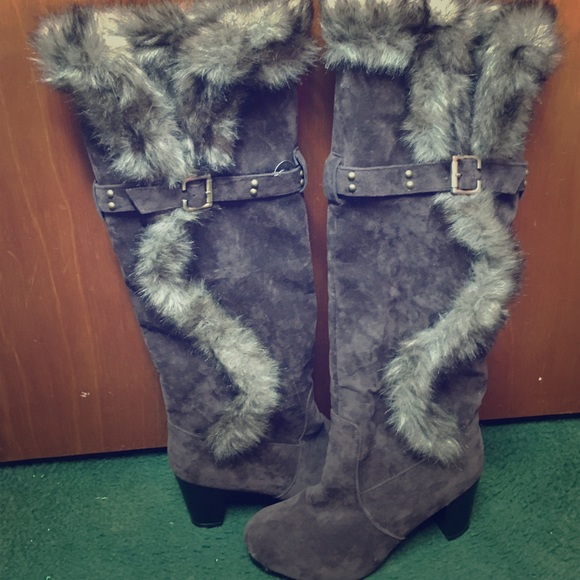 Faux fur knee high boots