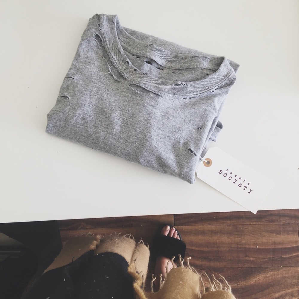 Restocked • Heather Gray Distressed Tee • - Picture 3 of 3